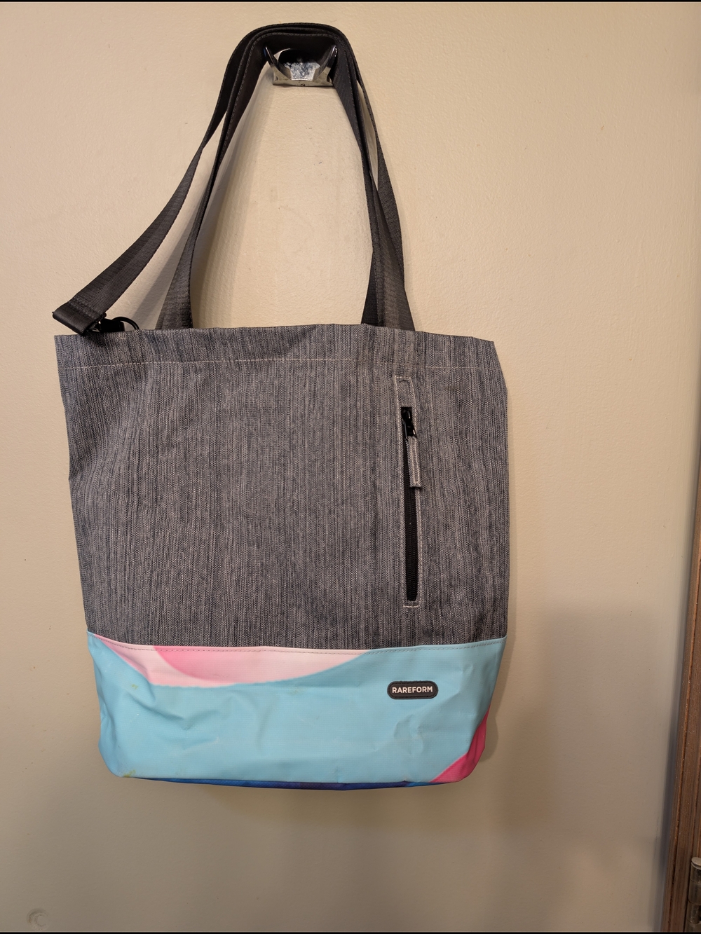 Rareform Cora Gray Tote with Blue and Pink Accent